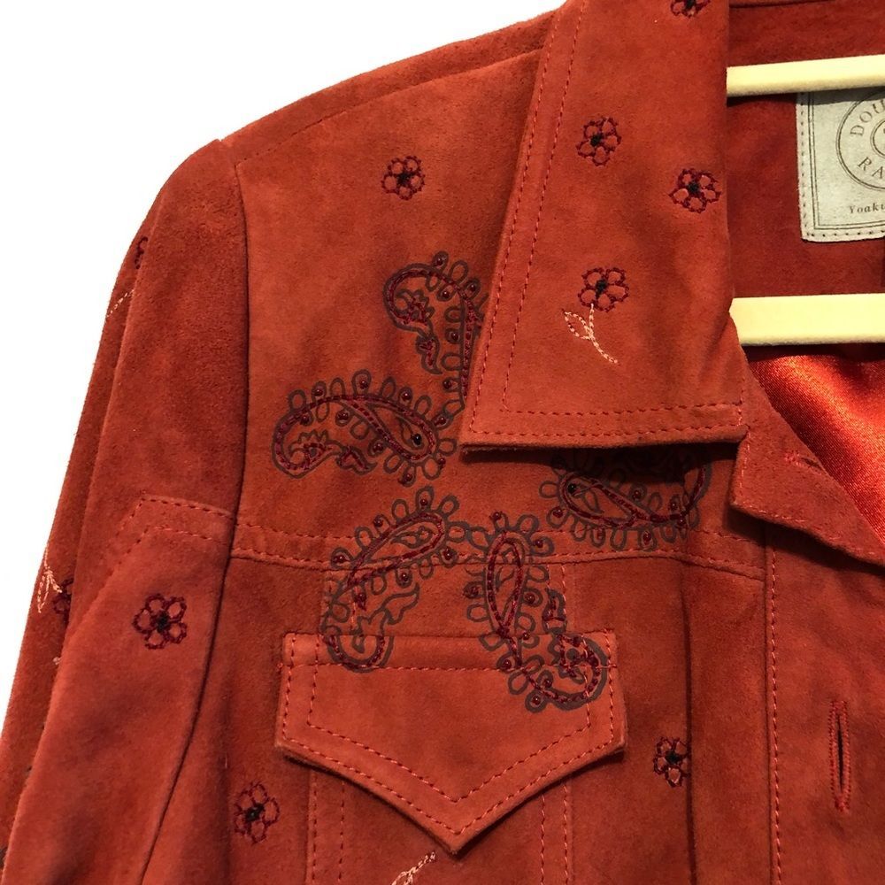 Double D Ranch Rust Orange Suede Paisley Embroidered Western Jacket S Cowgirl - Picture 7 of 16